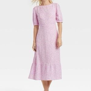 Who What Wear Floral Dress Puff Sleeves with Tie  Size XL Boho Casual